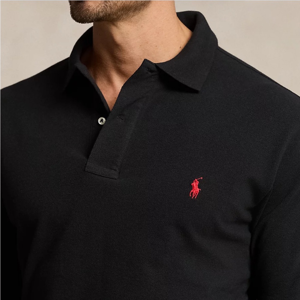 Men’s Iconic Polo by Ralph Lauren Classic Mesh Polo Shirt Black/Red - Big & Tall - Picture 3 of 8
